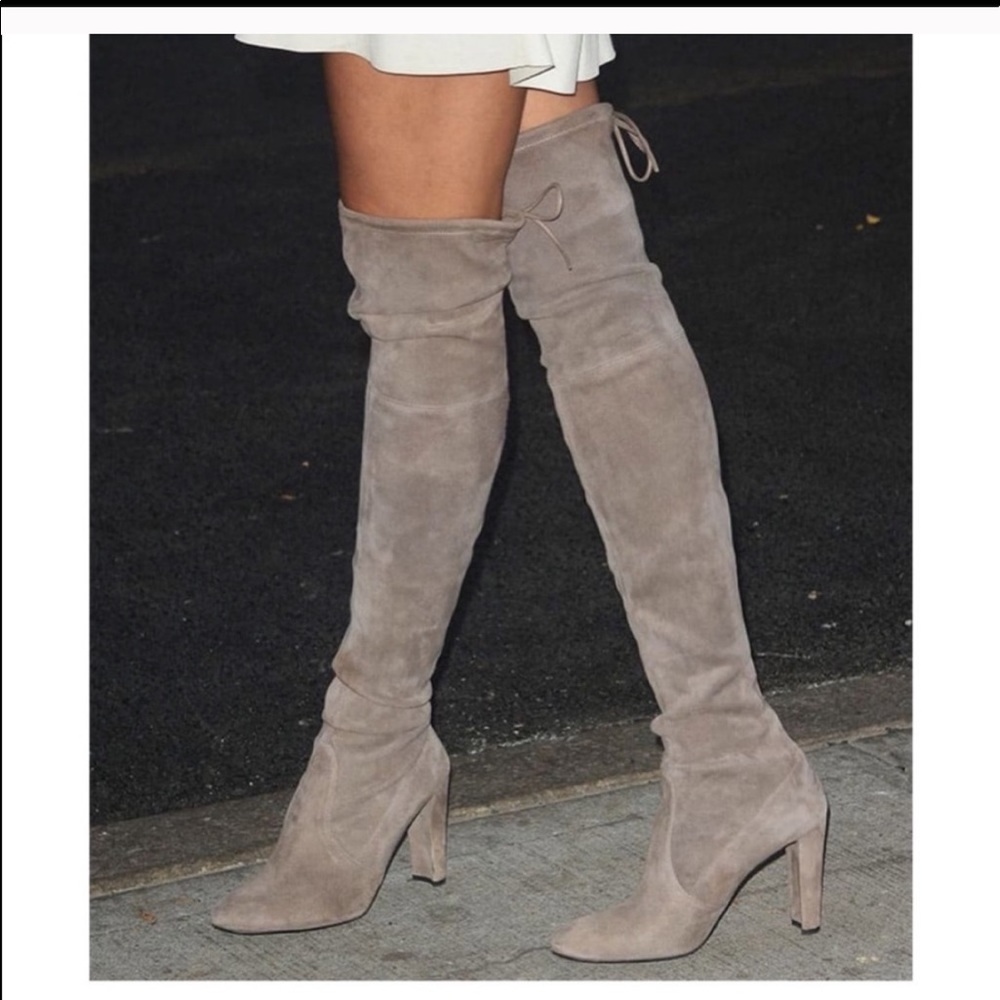 Highland Block Heel Gray Suede Over The Knee Boots
